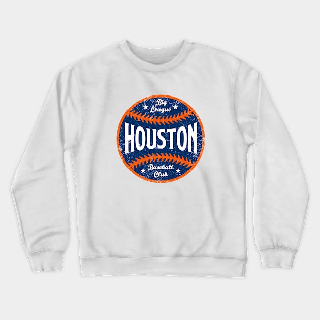 Houston Retro Big League Baseball - White Crewneck Sweatshirt by KFig21